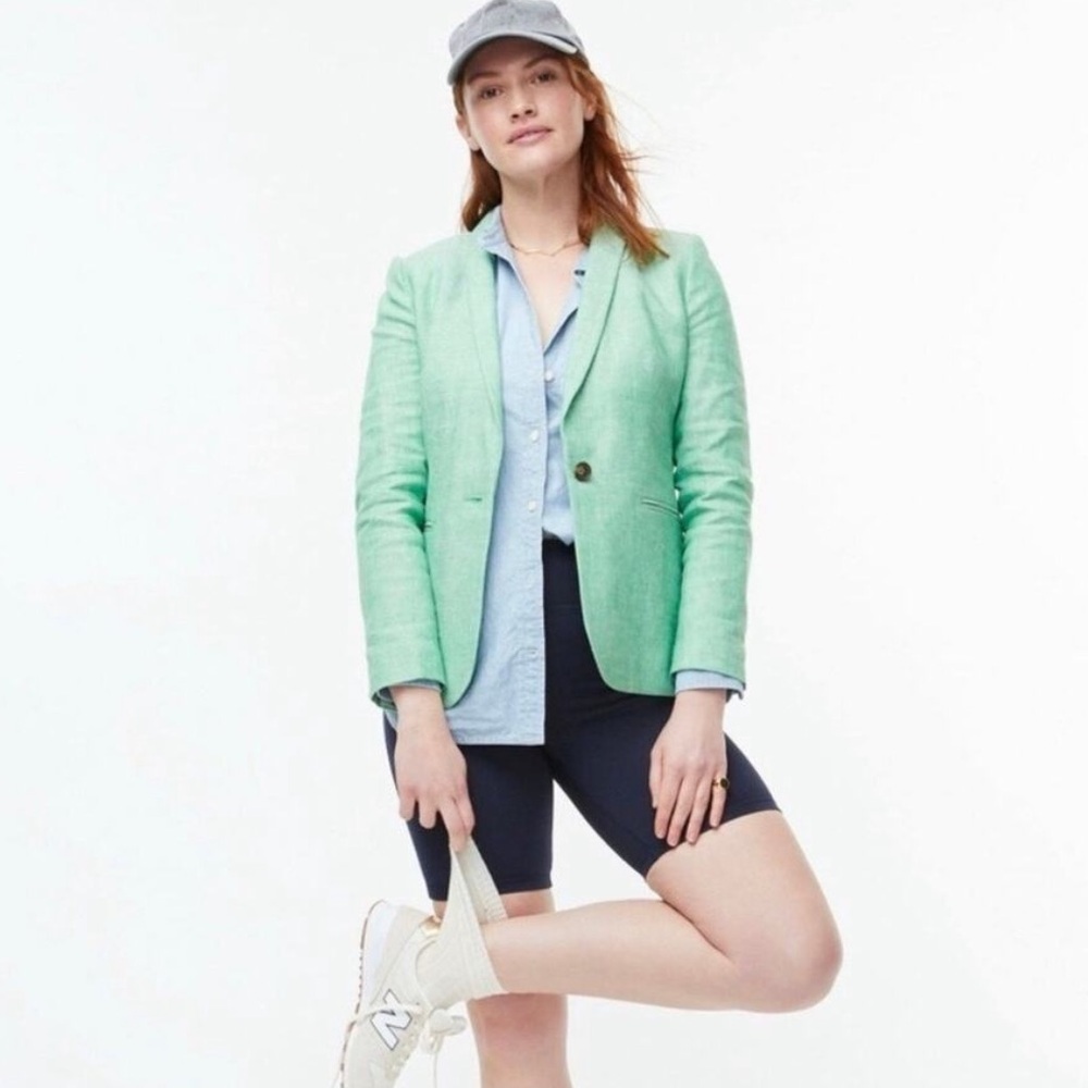 J. Crew Parke Shawl Collar Single Breasted Blazer Stretch Linen Jacket Green 6